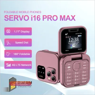 NEW SERVO i16 Pro Max 4G LTE Мини Складной Телефон 2 SIM, Черный