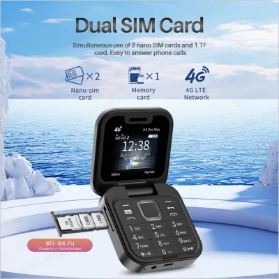 NEW SERVO i16 Pro Max 4G LTE Мини Складной Телефон 2 SIM, Черный