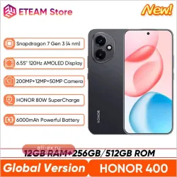 Смартфон HONOR 400 5G: Новый Глобальный 2025, Snapdragon 7 Gen 3, AMOLED 120Hz, 6000mAh 80W Supercharge, IP66