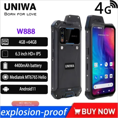 Защищенный смартфон UNIWA W888 4G ATEX, IP68, Android 11, 4/64 ГБ, Octa Core, 6.3" HD, 4400 мАч, PTT