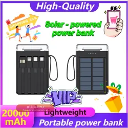 Солнечный Power Bank 10000/20000 mAh с кабелем и LED-фонарем для туризма