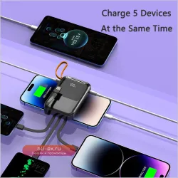 Компактный Power Bank 10000 mAh с кабелем и фонариком для iPhone, Samsung, Xiaomi