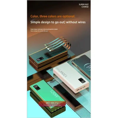 120W 50000mAh Power Bank 4-в-1: Портативное зарядное устройство для iPhone, Samsung, Huawei, Xiaomi