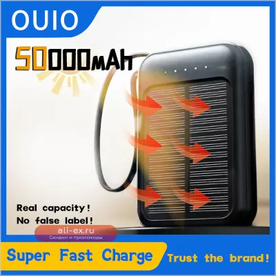 Power Bank 50000mAh с кабелями, быстрой зарядкой, 2 USB, LED-фонарем для iPhone, Samsung, Xiaomi