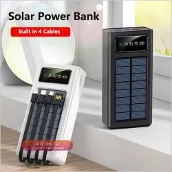 30000 mAh Солнечный Power Bank с 4 кабелями, быстрой зарядкой и LED-фонарем для Xiaomi, iPhone, Samsung