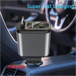 Автомобильное зарядное устройство 4 в 1 Retractable 100W с выдвижным кабелем для iPhone и Android