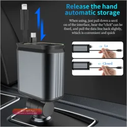 Автомобильное зарядное устройство 4 в 1 Retractable 100W с выдвижным кабелем для iPhone и Android
