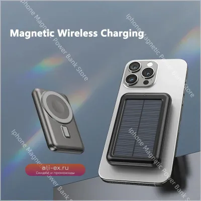Магнитный Power Bank 20000 mAh с беспроводной и солнечной зарядкой для iPhone, Samsung, Xiaomi