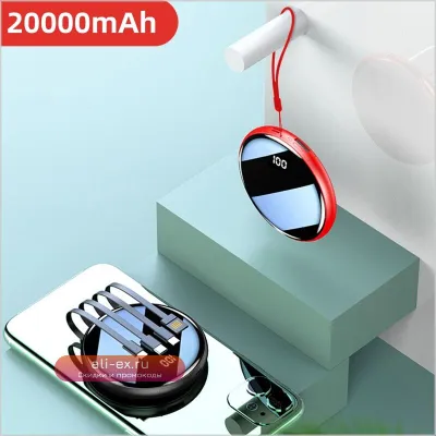Портативное зарядное устройство Mini Power Bank 20000mAh с быстрой зарядкой USB-C для iPhone, Xiaomi, Samsung с зеркальным экраном