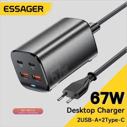 Essager GaN 67W: быстрая зарядка USB C PD/QC 4.0/3.0 для MacBook, Samsung, iPhone 15, ноутбука