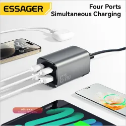Essager GaN 67W: быстрая зарядка USB C PD/QC 4.0/3.0 для MacBook, Samsung, iPhone 15, ноутбука