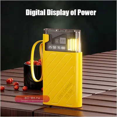 Power Bank 50000mAh 22.5W Быстрая Зарядка с Двумя Проводами для iPhone, Samsung, Xiaomi