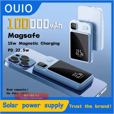 Магнитный Power Bank 100000 mAh с беспроводной зарядкой, супербыстрый портативный аккумулятор для iPhone