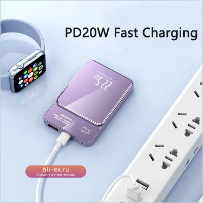 MagSafe Power Bank 20000mAh Магнитное Беспроводное Зарядное Устройство Type C Портативный Индукционный Зарядник для iPhone, Huawei, Samsung