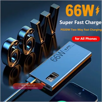 Power Bank 50000mAh 66W PD с быстрой зарядкой для iPhone, Huawei, Xiaomi, Samsung