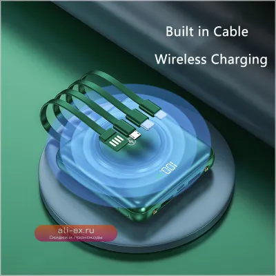 Power Bank 20000mAh с беспроводной зарядкой, Dual USB, портативный, индукционный, для iPhone, Xiaomi, Samsung