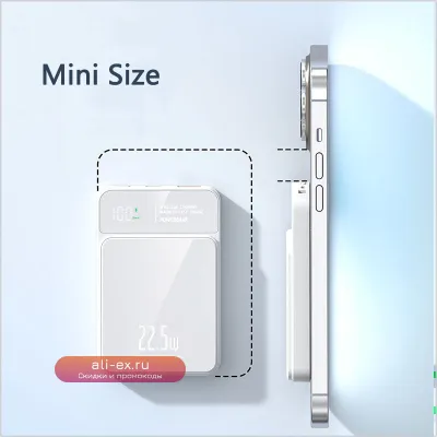 Магнитный повербанк 20000 мАч с беспроводной зарядкой Magsafe для iPhone, Xiaomi, Samsung, USB-C