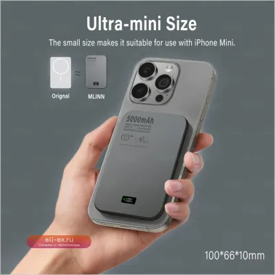 Сверхтонкий MagSafe Power Bank 20W PD с беспроводной зарядкой для iPhone, Samsung, Xiaomi