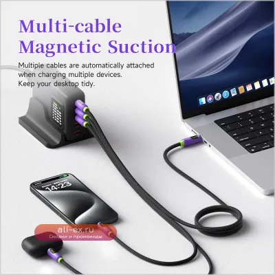 Hagibis Магнитный кабель USB-C на USB-C с LED-дисплеем, 240W PD Fast Charging для iPhone 16/15
