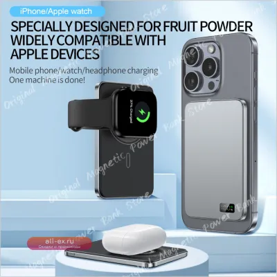 Power Bank Magsafe 30000mAh Slim Metal Беспроводная Быстрая Зарядка для iPhone 16 Pro Max