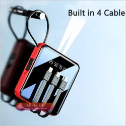 Портативное зарядное устройство Mini Powerbank со встроенными 4 кабелями и цифровым дисплеем
