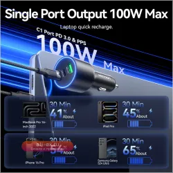 Автомобильное зарядное устройство Vention 165W USB-C PD QC3.0 для iPhone, Xiaomi, Huawei, Samsung, ноутбуков и планшетов