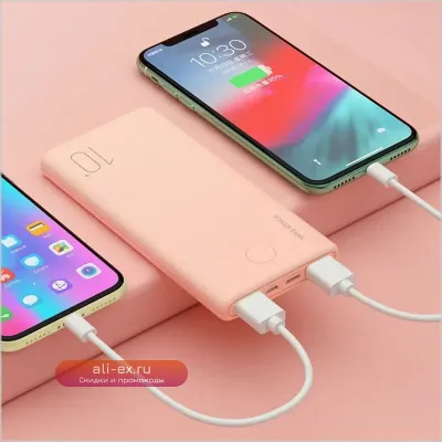 H 010000mAh: Ультратонкий портативный Power Bank для iPhone, Samsung, Xiaomi