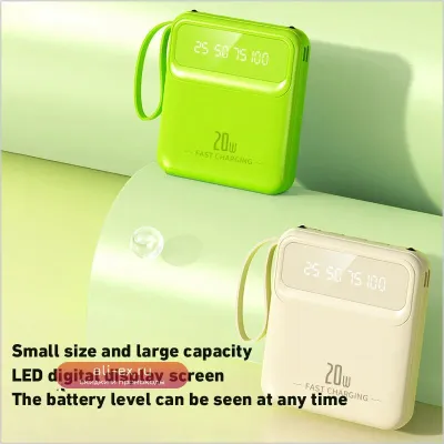 20000mAh Мини Power Bank 4в1 с быстрой зарядкой, LED-дисплеем и кабелем