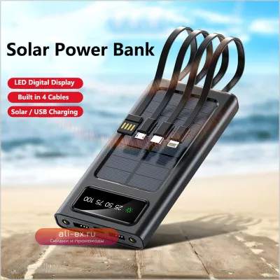 Солнечная батарея Power Bank 10000 mAh, портативное зарядное устройство для iPhone, Xiaomi
