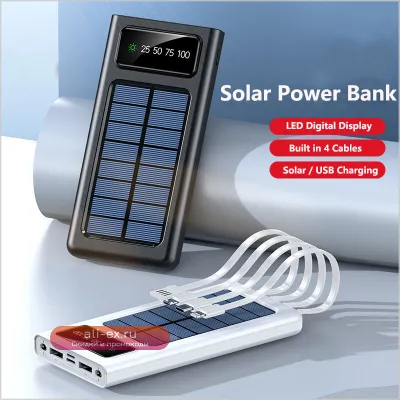 Солнечная батарея Power Bank 10000 mAh, портативное зарядное устройство для iPhone, Xiaomi