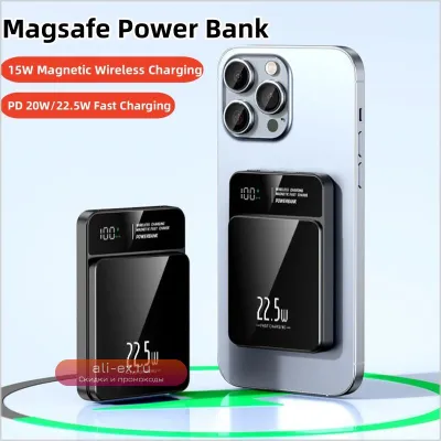 MagSafe Power Bank 20000mAh: Беспроводное Магнитное Портативное Зарядное Устройство для iPhone, Xiaomi, Samsung
