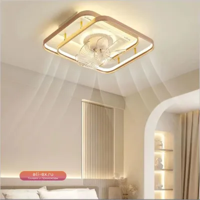 Умный потолочный вентилятор 2024 с LED-подсветкой, 6 скоростей, тихий DC-двигатель, энергосберегающий