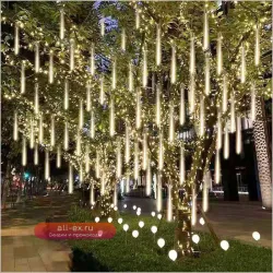Метеоритный дождь светодиодный уличный (Outdoor LED Meteor Shower Lights), водонепроницаемый, падающий, гирлянда-сосулька для новогодней вечеринки, сада, праздничных украшений.