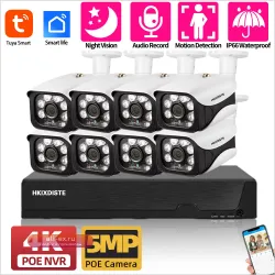 Комплект видеонаблюдения Smart Life: 4K 8-канальный NVR, 4 уличные IP-камеры POE 5MP Outdoor, водонепроницаемый