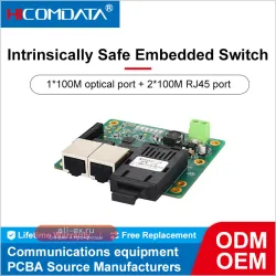 Встраиваемый промышленный коммутатор 100М, 1 оптика, 2 RJ45, искробезопасный для автоматизации горной промышленности