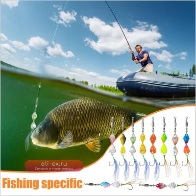 Вертушка для форели Trout Spoons 10X с крючком и перьями – искусственная приманка для басса, судака, краппи