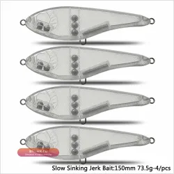 Джиг-приманка CF Lure Jerk Bait 150мм 73.5г, 4 шт., прозрачный пластик, ABS, неокрашенная, для щуки и басса, медленно тонущая, твердая приманка