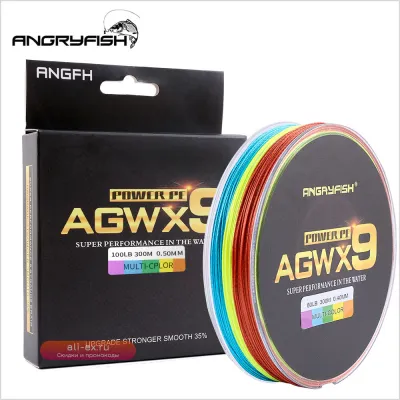 Леска плетеная ANGRYFISH 9 нитей, 300 м, супер PE, 6 цветов, прочная
