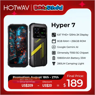 HOTWAV Hyper 7: Защищенный 5G Смартфон, 10800mAh, 33W, 6.6'' FHD+ 2K, 8/256GB, Android 14