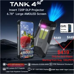 Unihertz 8849 Tank 4: Защищенный 5G-смартфон с проектором, AMOLED 6.78", 512 ГБ, 11600 мАч, Dimensity 7300, Android 14