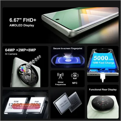 FOSSIBOT S3 PRO: Смартфон Android 14, AMOLED 6.67", 6/128 ГБ, 5000 мАч, 64 Мп, NFC