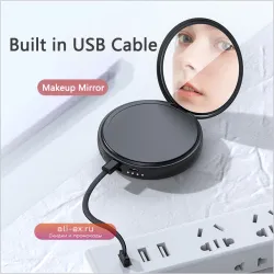 Ультратонкий Power Bank 20000mAh с зеркалом и встроенным кабелем для iPhone