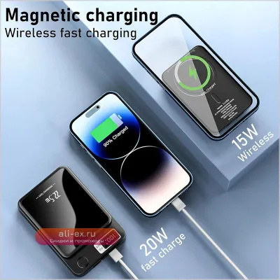 Беспроводной Power Bank 10000 mAh с быстрой зарядкой 22.5W, USB-C, магнитный, для iPhone 15/14/13/12