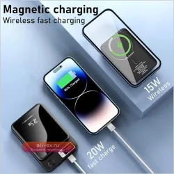 Беспроводной Power Bank 10000 mAh с быстрой зарядкой 22.5W, USB-C, магнитный, для iPhone 15/14/13/12