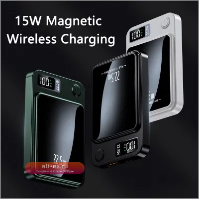 Magsafe Power Bank 20000 мАч Портативное Беспроводное Зарядное Устройство 22.5W с Быстрой Зарядкой для iPhone, Huawei, Samsung, Xiaomi