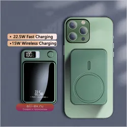 Magsafe Power Bank 20000 мАч Портативное Беспроводное Зарядное Устройство 22.5W с Быстрой Зарядкой для iPhone, Huawei, Samsung, Xiaomi