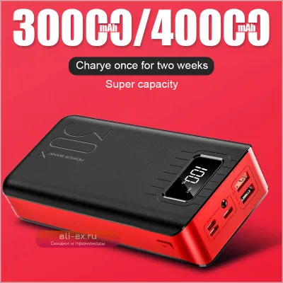 Power Bank 30000/40000 mAh с двумя USB и Type-C, портативное зарядное устройство со светодиодным индикатором для OnePlus, Xiaomi