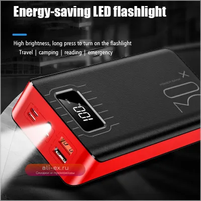 Power Bank 30000/40000 mAh с двумя USB и Type-C, портативное зарядное устройство со светодиодным индикатором для OnePlus, Xiaomi