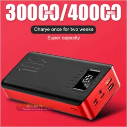Power Bank 30000/40000 mAh с двумя USB и Type-C, портативное зарядное устройство со светодиодным индикатором для OnePlus, Xiaomi