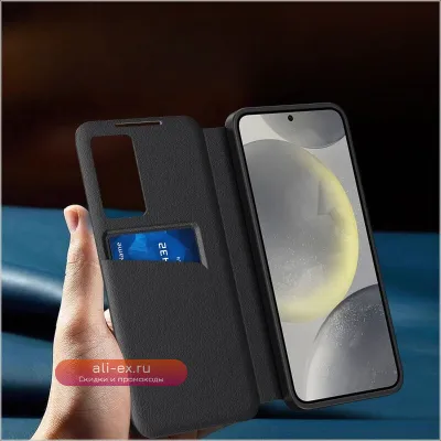 Чехол-книга для Samsung Galaxy S25/S24/S23 Ultra Plus с окном и функцией Smart Sleep/Awake